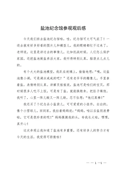 盐池纪念馆参观观后感