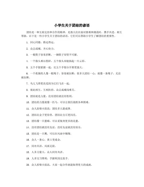 小学生关于团结的谚语