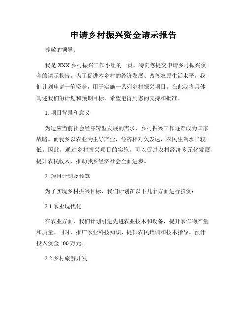 申请乡村振兴资金请示报告