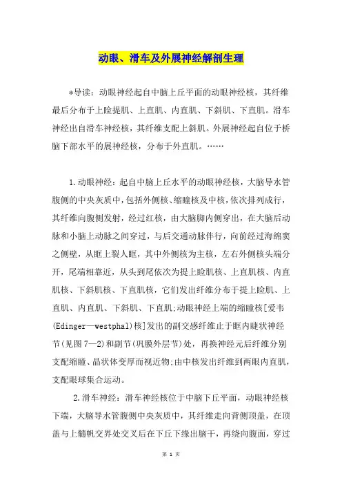 动眼、滑车及外展神经解剖生理