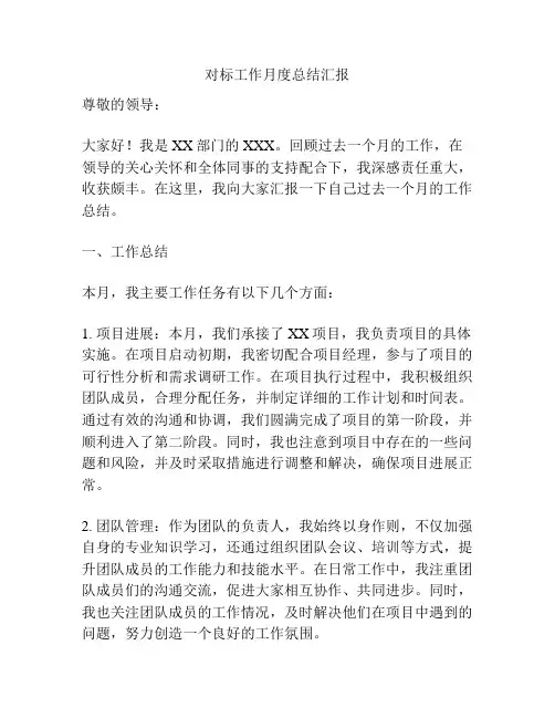 对标工作月度总结汇报