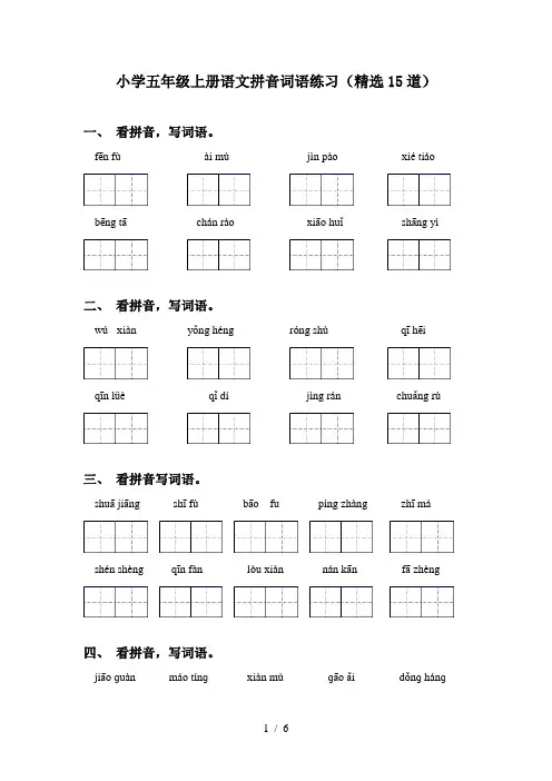 小学五年级上册语文拼音词语练习(精选15道)