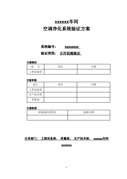 新版GMP验证文件(2010修订版)—空调净化验证方案(2012)