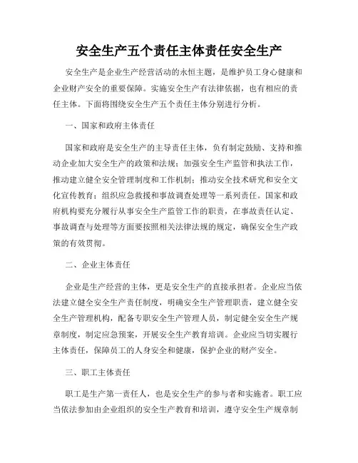 安全生产五个责任主体责任安全生产