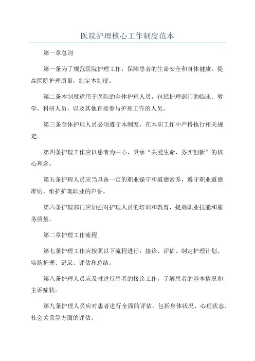医院护理核心工作制度范本