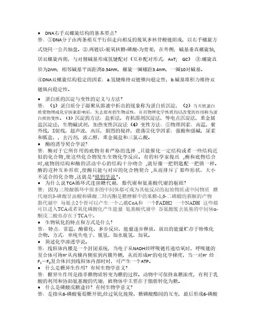 DNA右手双螺旋构造的基本要点