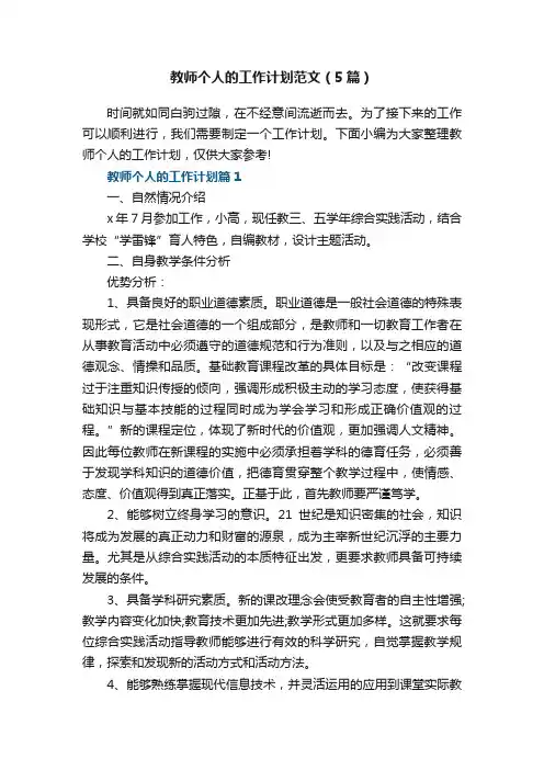 教师个人的工作计划范文（5篇）