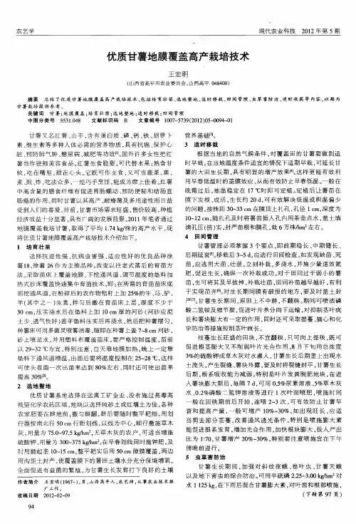 优质甘薯地膜覆盖高产栽培技术