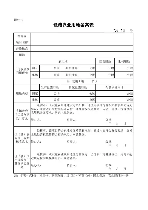 设施农业用地备案表
