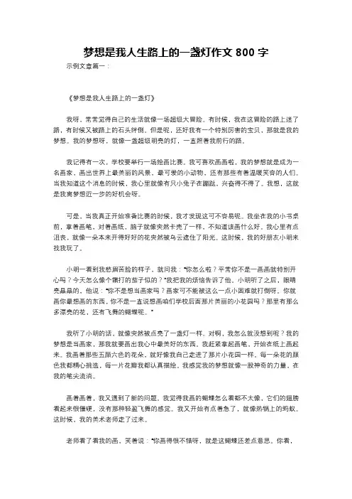 梦想是我人生路上的一盏灯作文800字