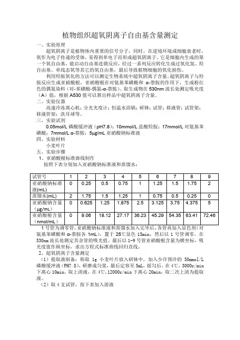 植物组织超氧阴离子自由基含量测定