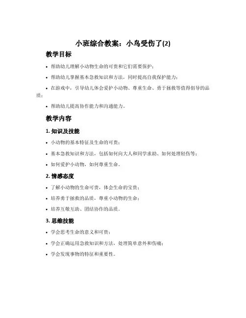 小班综合教案：小鸟受伤了(2)