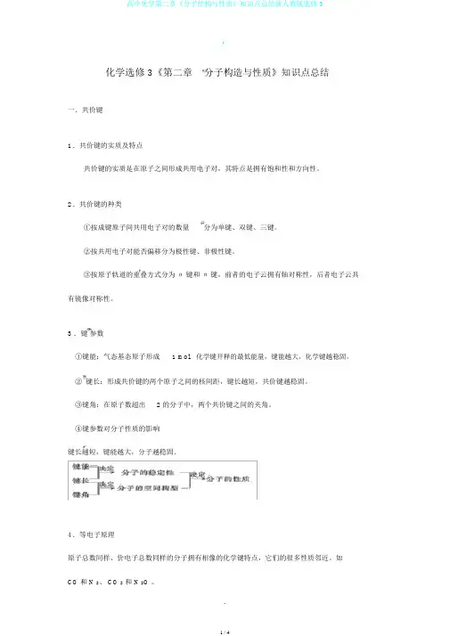 高中化学第二章《分子结构与性质》知识点总结新人教版选修3