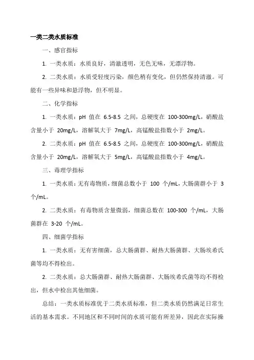 一类二类水质标准