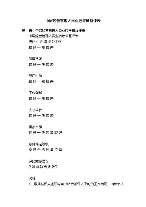 中层经营管理人员业绩考核互评表