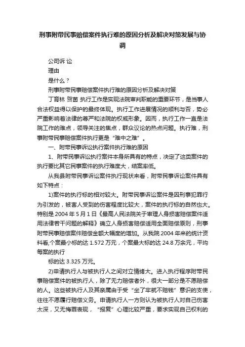 刑事附带民事赔偿案件执行难的原因分析及解决对策发展与协调