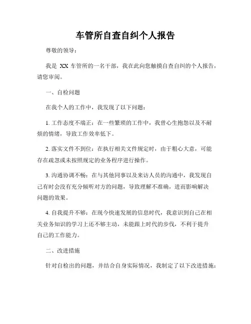 车管所自查自纠个人报告