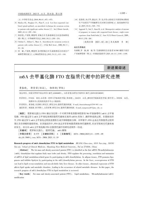 ｍ６Ａ_去甲基化酶ＦＴＯ_在脂质代谢中的研究进展