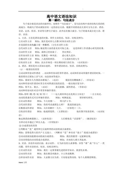 高中语文句子成分分析(学生版)