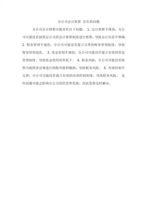 分公司会计核算 存在的问题
