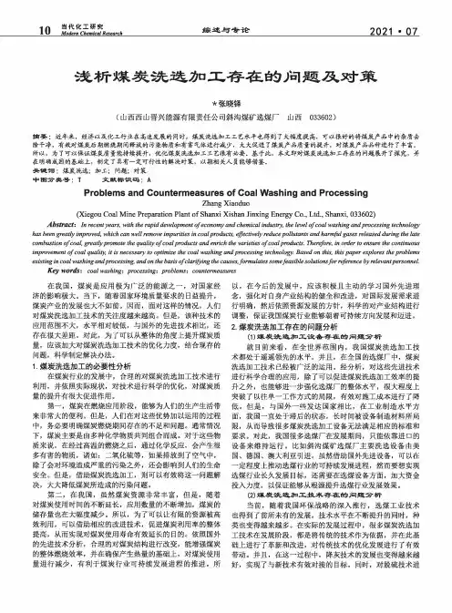 浅析煤炭洗选加工存在的问题及对策