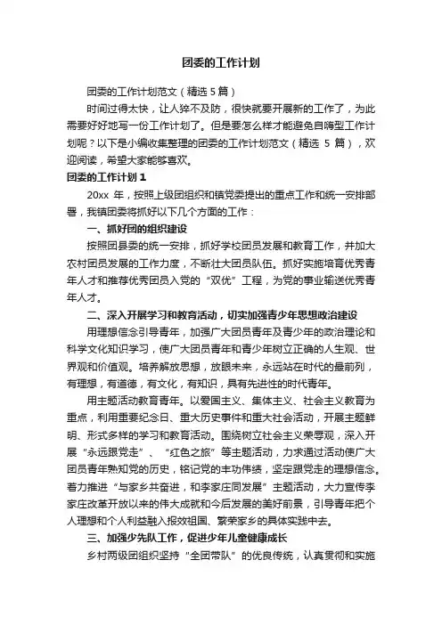 团委的工作计划范文（精选5篇）