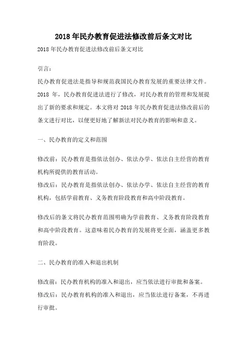 2018年民办教育促进法修改前后条文对比