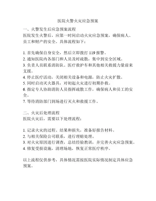 医院火警火灾应急预案