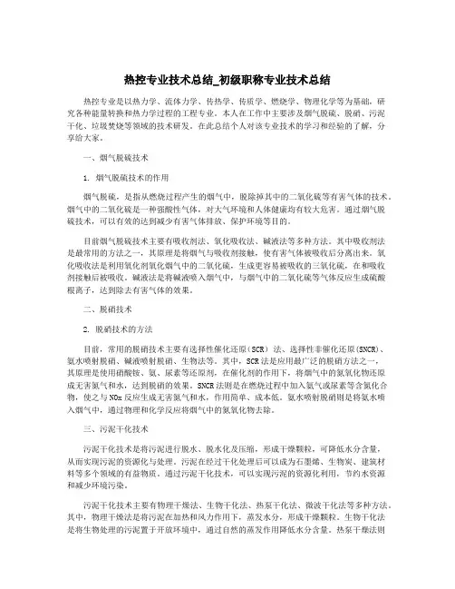 热控专业技术总结_初级职称专业技术总结