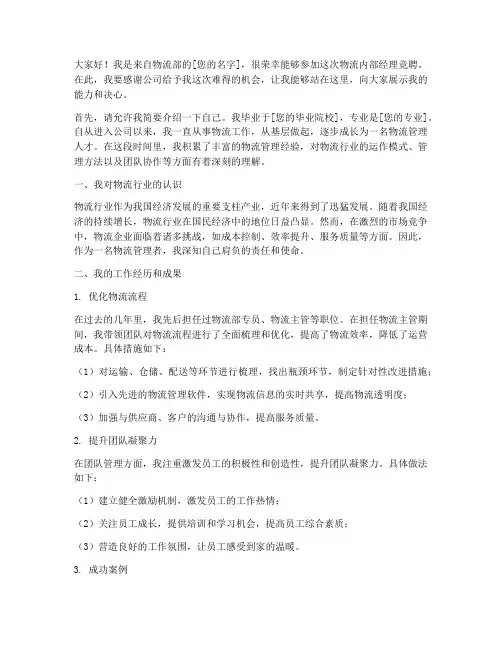 物流内部经理竞聘演讲稿