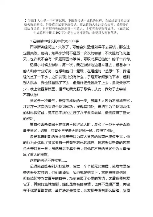 在尝试中成长初中作文600字5篇