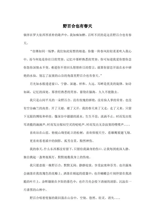 野百合也有春天_初中初一作文600字
