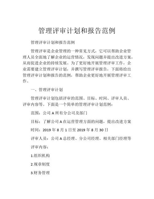 管理评审计划和报告范例