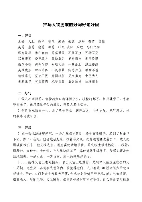 描写人物勇敢的好词好句好段