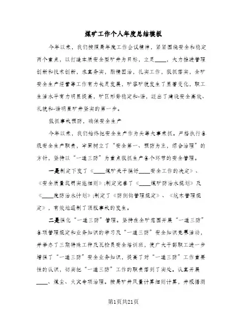 煤矿工作个人年度总结模板(6篇)
