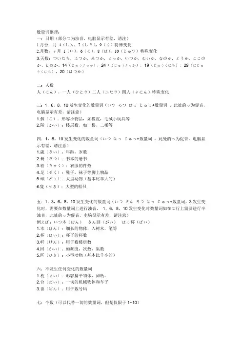 日语数量词整理
