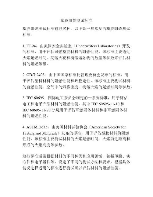 塑胶阻燃测试标准