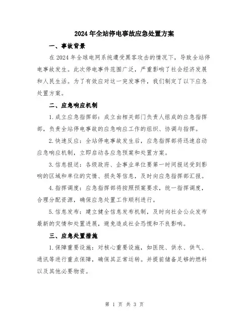 2024年全站停电事故应急处置方案