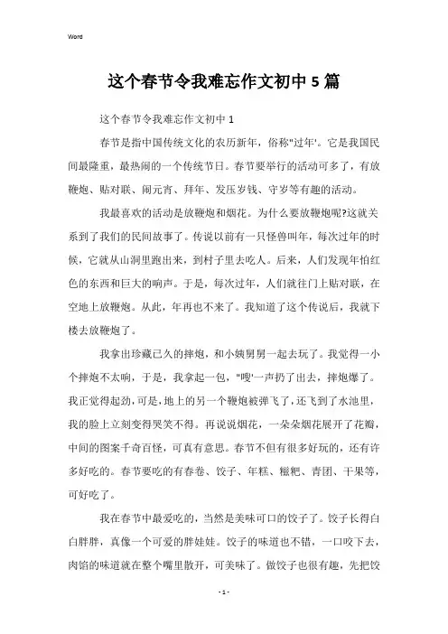 这个春节令我难忘作文初中5篇