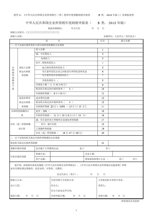 所得税年度B类报表(核定征收企业用)