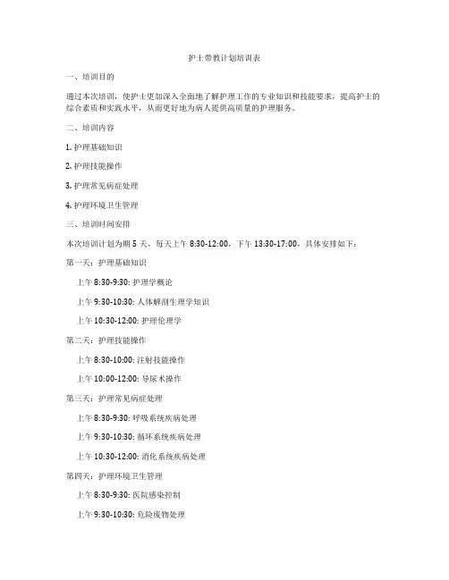 护士带教计划培训表