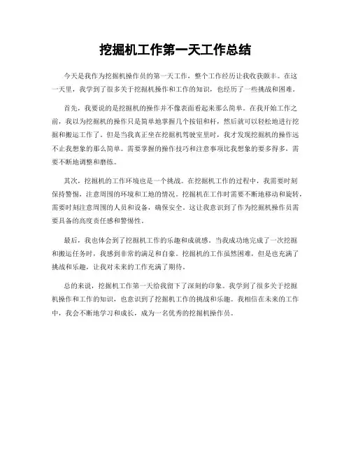挖掘机工作第一天工作总结