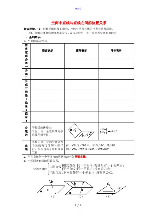 高中数学 (知识导学+例题解析+达标训练)2.1.2 空间中直线与直线之间的位置关系 新人教A版必修