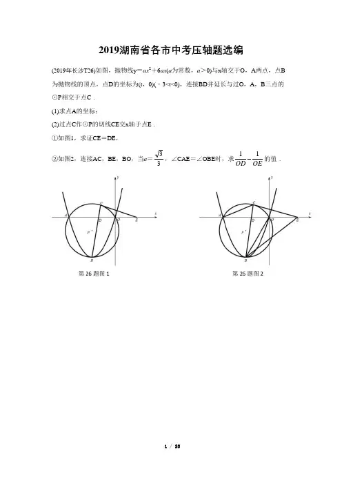 2019湖南省各市中考压轴题选编(含答案)