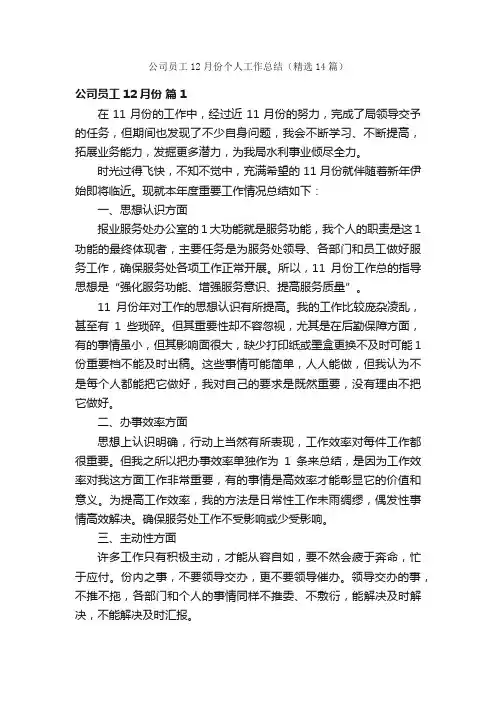 公司员工12月份个人工作总结（精选14篇）