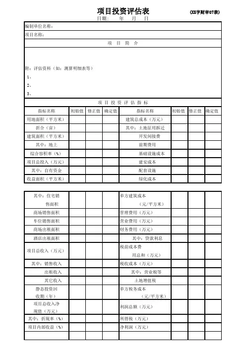 项目投资评估表