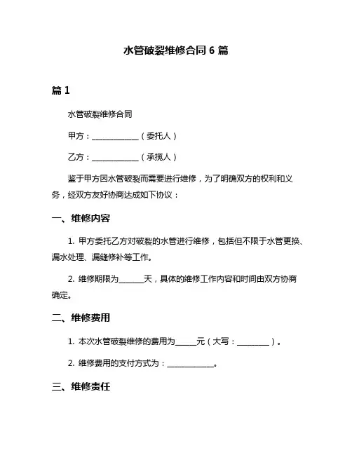 水管破裂维修合同6篇