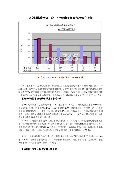 六月成交同比缩水近7成 上半年南京别墅价格仍在上扬