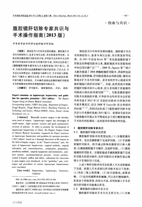 腹腔镜肝切除专家共识与手术操作指南(2013版)