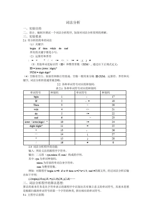 编译原理词法分析和语法分析报告+代码(C语言版)[1]